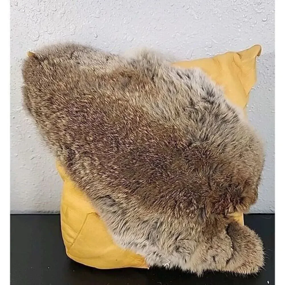 Buckskin (Genuine) Leather With Rabbit Fu Handmade One Of A Kind Natural, 16x16